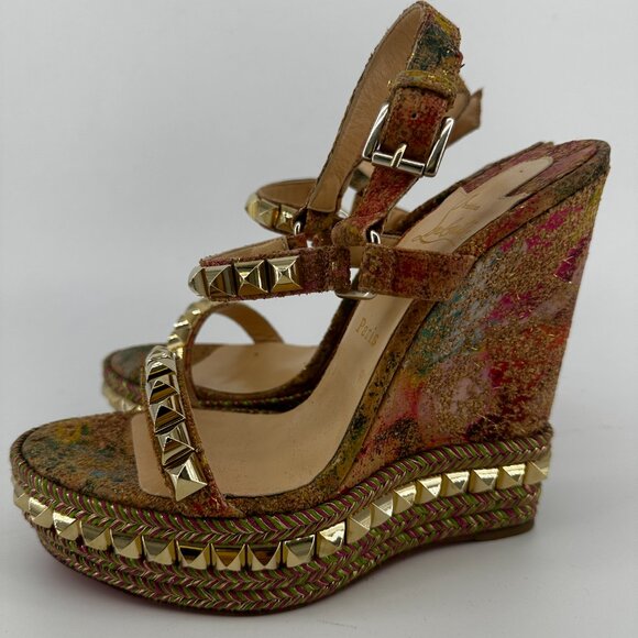 Louboutin Cork Bloom Cataclou Studded Wedges - Size 39 - Picture 5 of 10